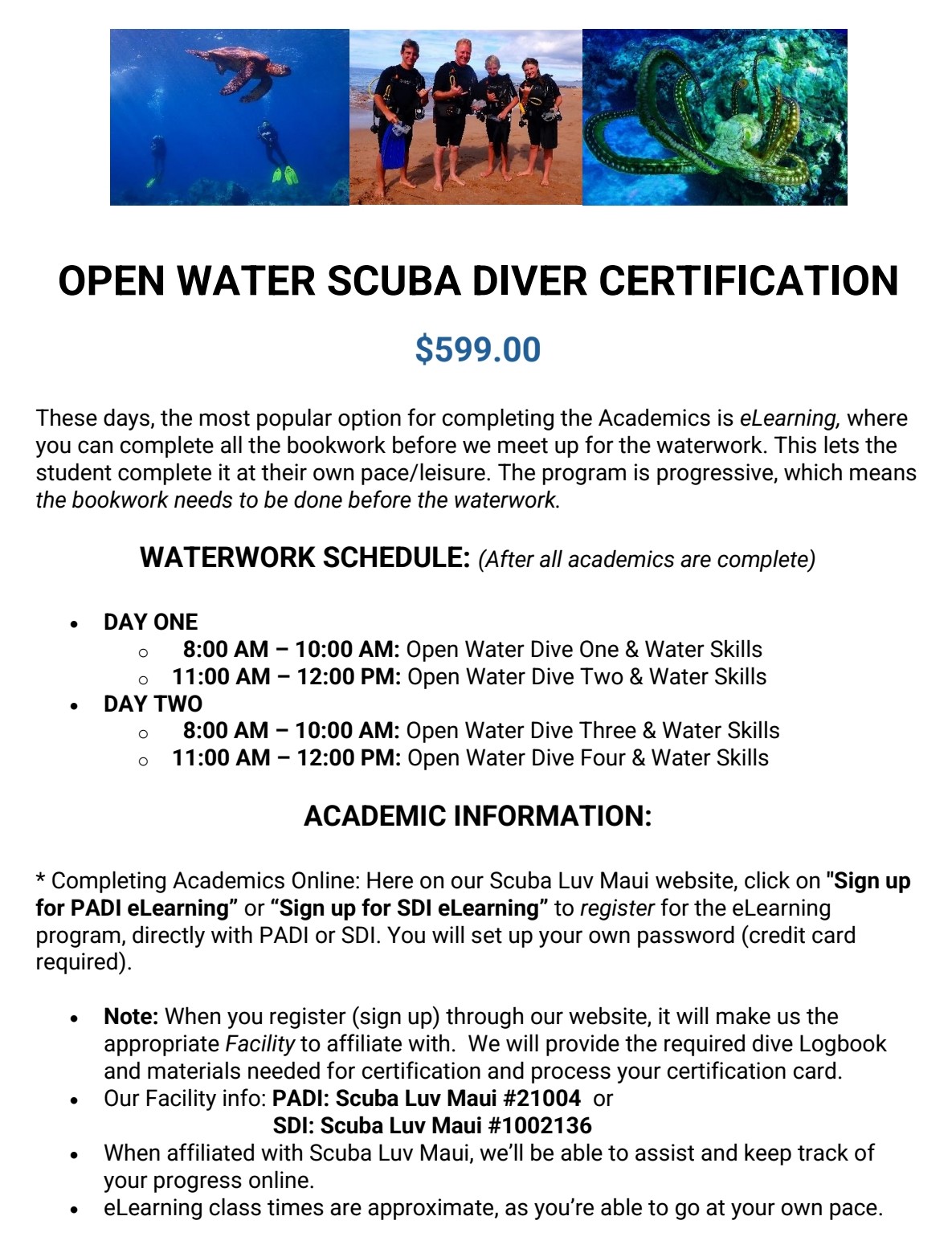 PADI Open Water Certification